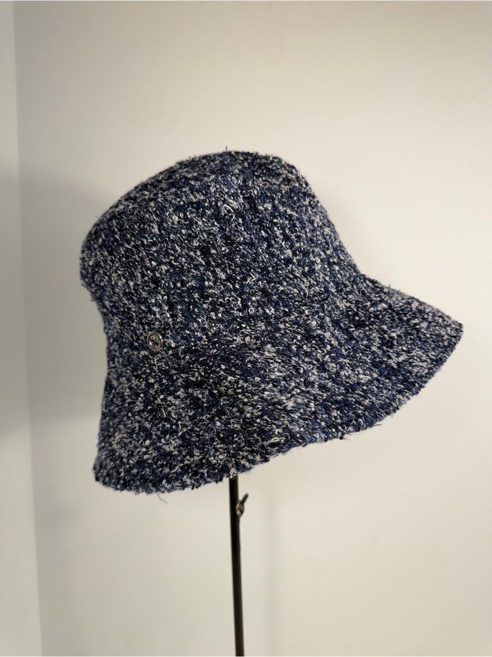Loro Piana Blue & White Silk Blend Tweed Bucket Hat Size Medium